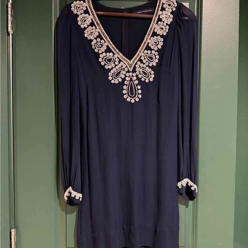 French Connection Blue Embellished Midi Dress